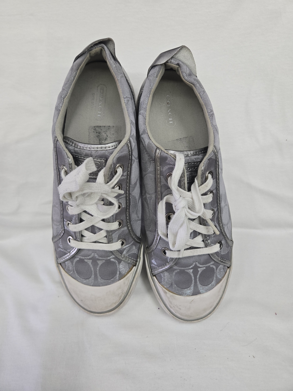 Coach Women's Silver Gray Signature Low-Top Sneakers
